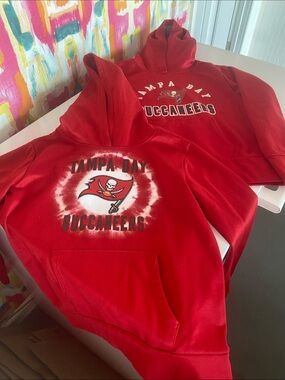 2 NFL Red Girls' Team Apparel Hoodies. Tampa Bay Bucs. Size 10/12 (L).